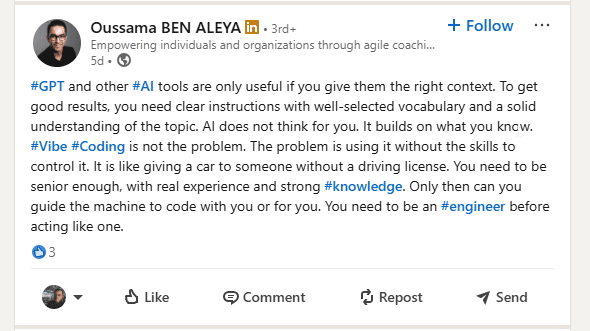 LinkedIn vibe coding discussion
